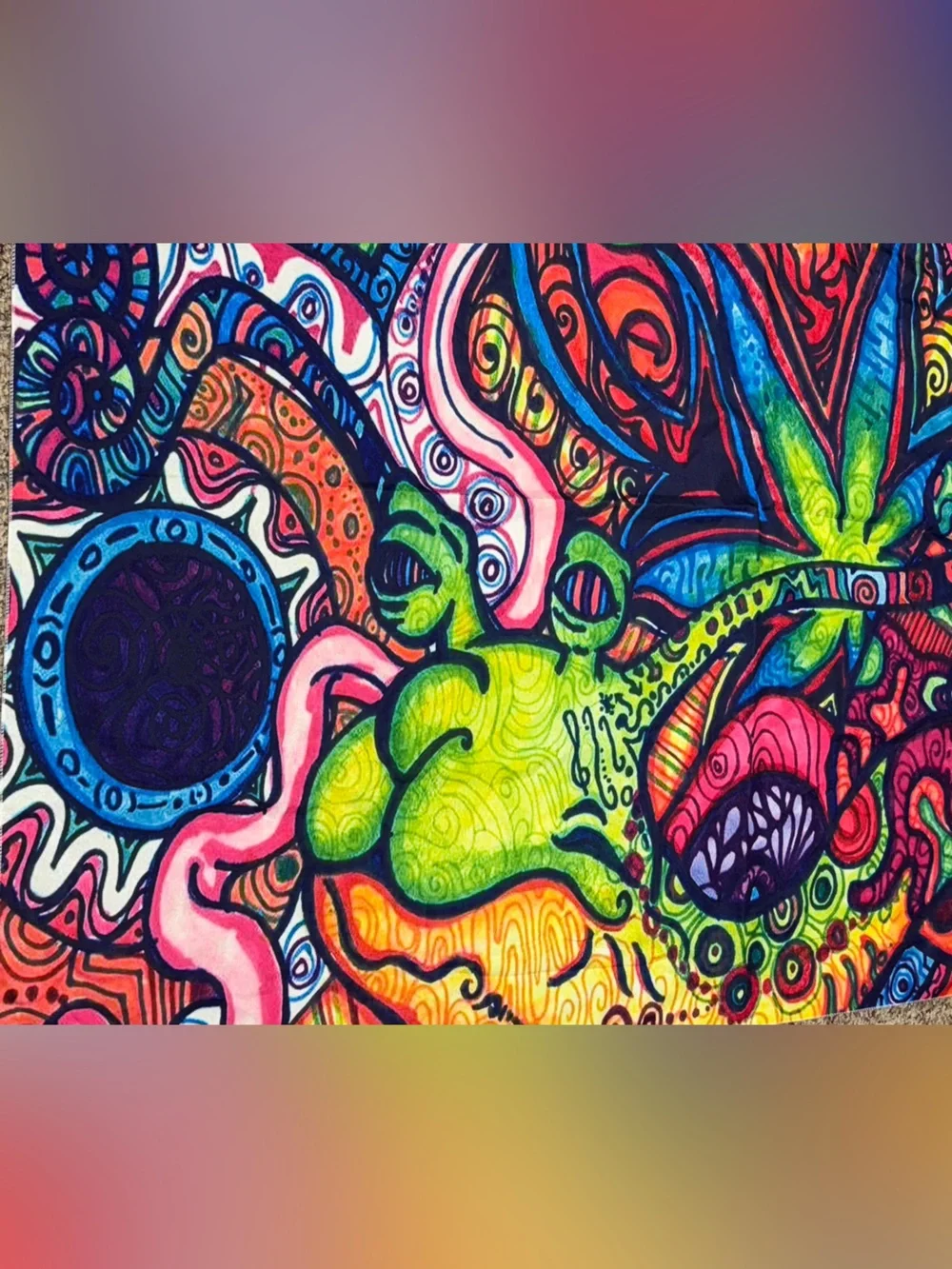 Vibrant Psychedelic Tapestry Wall‎ Art - Neon Multicolor artwork 42x59